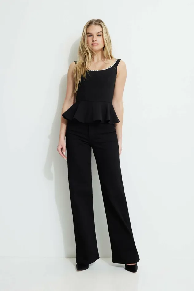 Women Dynamite Blouses and Tops Gemstone Peplum Corset Top Black