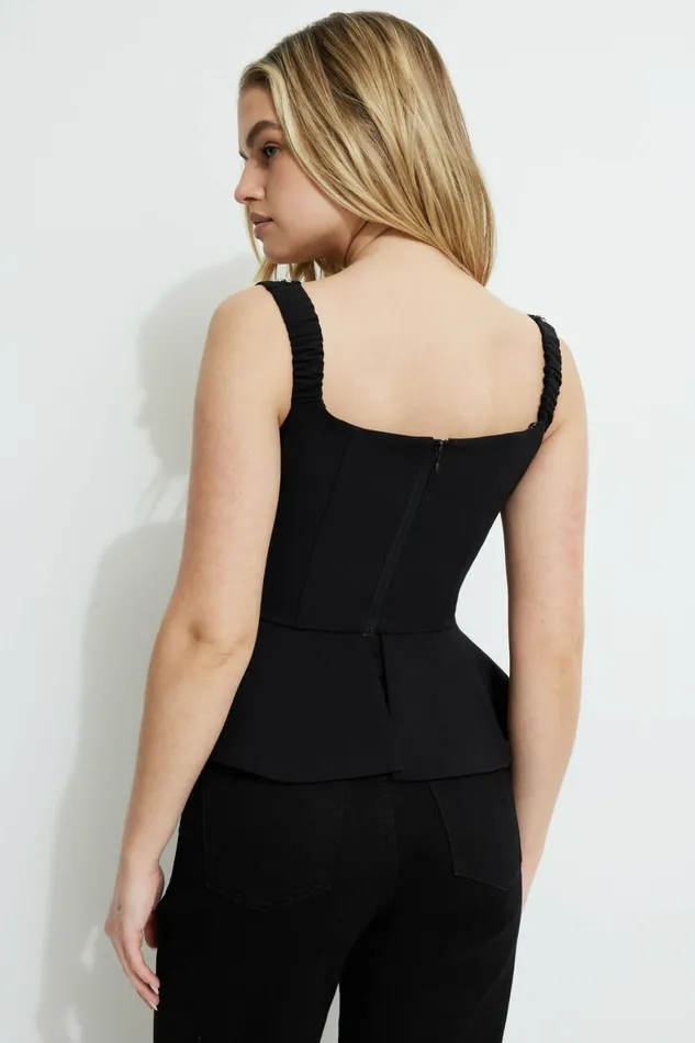 Women Dynamite Blouses and Tops Gemstone Peplum Corset Top Black