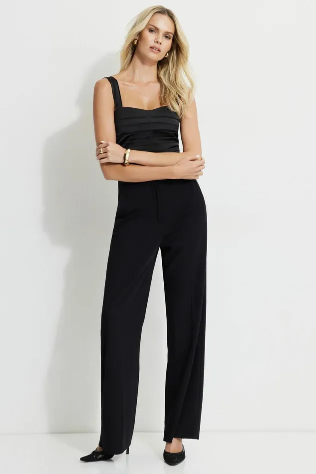 Women Dynamite Blouses and Tops Pleated Satin Tank Top Black