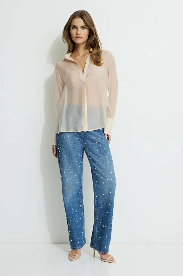 Women Dynamite Blouses and Tops Sheer Relaxed Shirt Brown