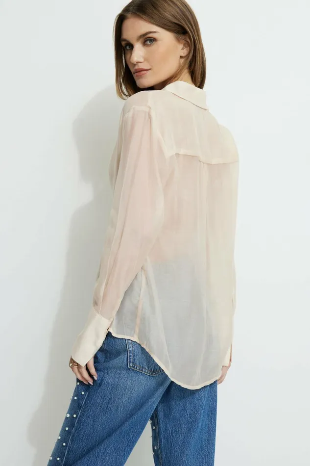 Women Dynamite Blouses and Tops Sheer Relaxed Shirt Brown