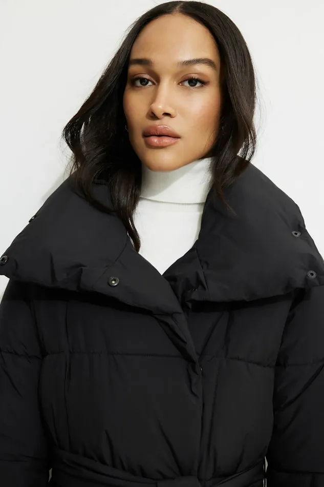 Women Dynamite Coats and Jackets Belted Maxi Puffer Coat Black