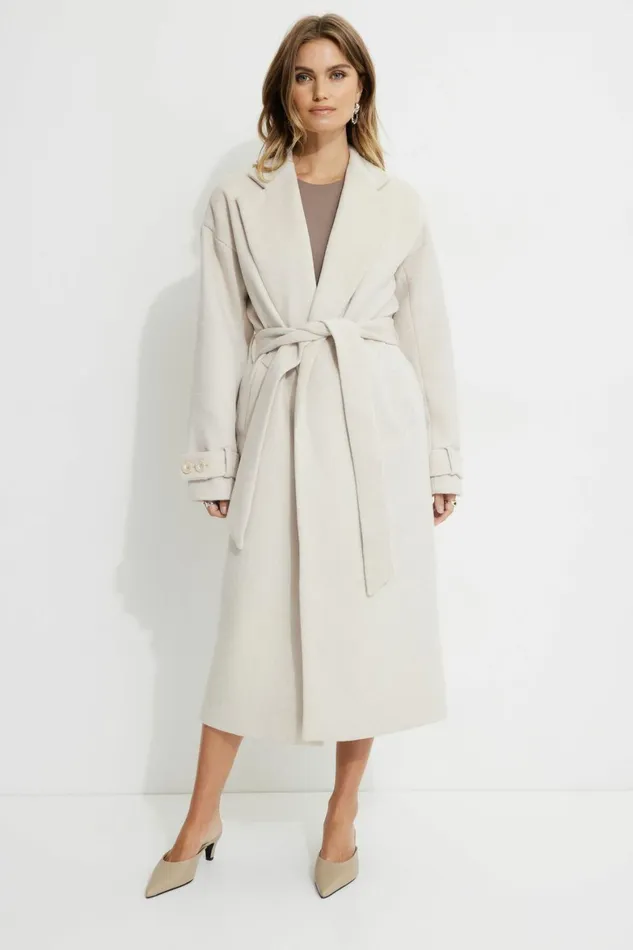Women Dynamite Coats and Jackets Belted Wool Coat Beige