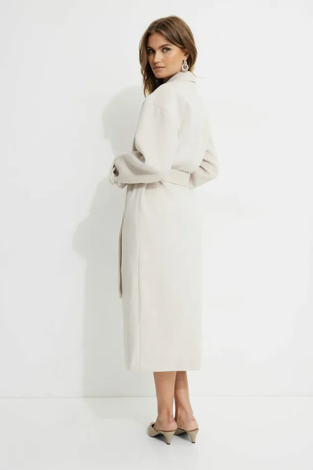 Women Dynamite Coats and Jackets Belted Wool Coat Beige