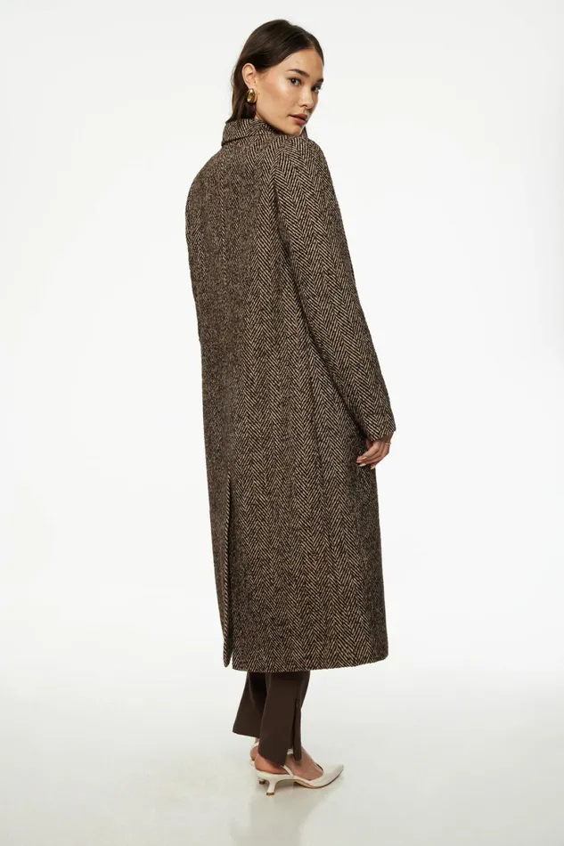 Women Dynamite Coats and Jackets Double Breasted Herringbone Coat Brown