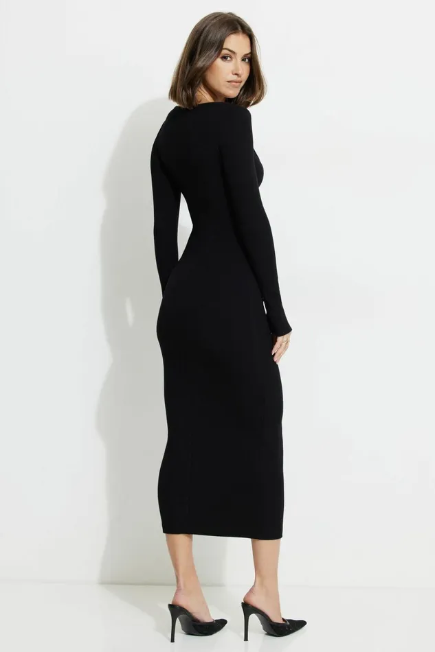 Women Dynamite Dresses and Jumpsuits Ribbed Bodycon Maxi Dress Black