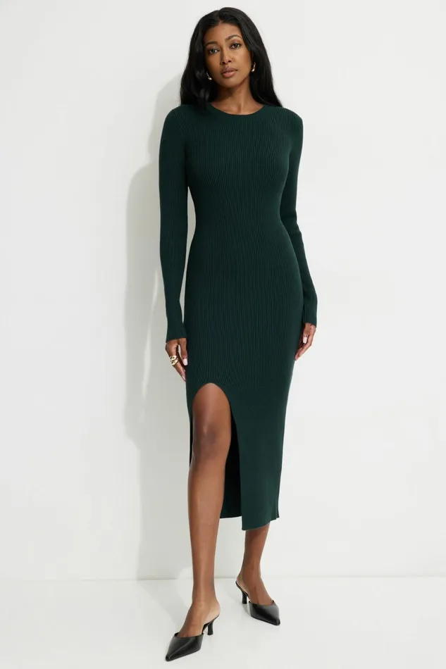 Women Dynamite Dresses and Jumpsuits Slit Midi Dress Green
