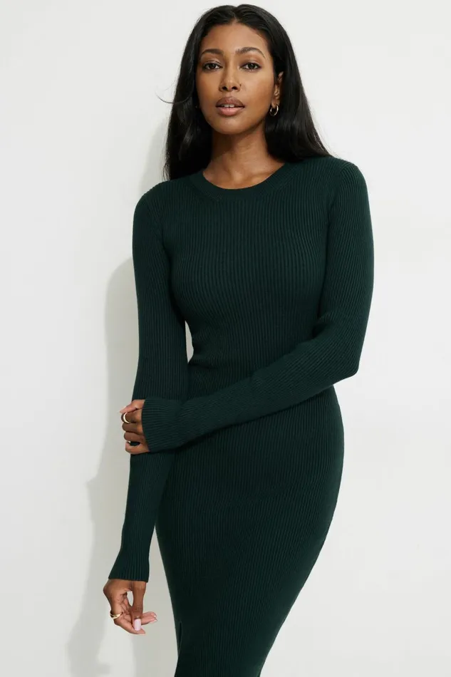 Women Dynamite Dresses and Jumpsuits Slit Midi Dress Green