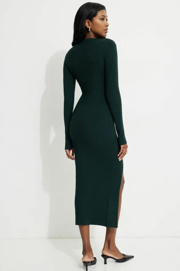 Women Dynamite Dresses and Jumpsuits Slit Midi Dress Green
