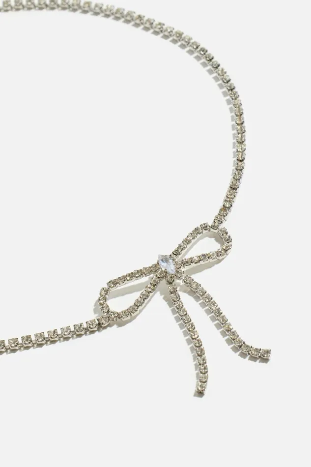 Women Dynamite Necklaces Delicate Gem Bow Choker Necklace Gray