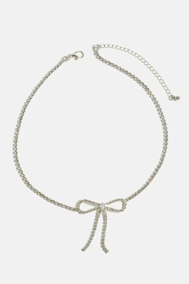 Women Dynamite Necklaces Delicate Gem Bow Choker Necklace Gray
