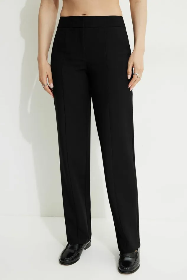 Women Dynamite Pants Mid Rise Straight Leg Pants BLACK