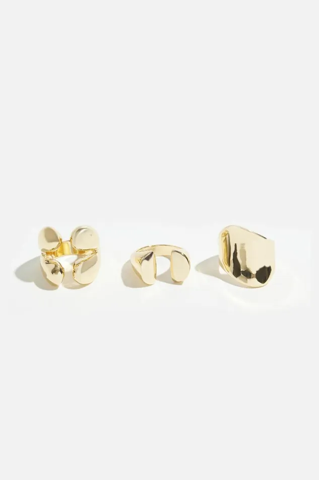 Women Dynamite Rings 3Pack Modern Open Rings Yellow