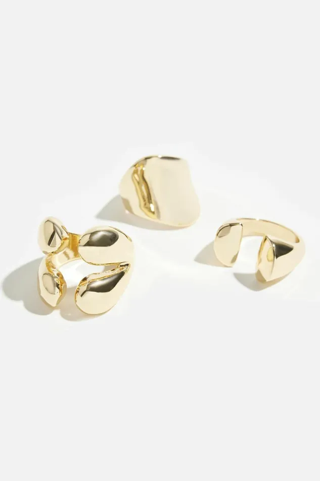 Women Dynamite Rings 3Pack Modern Open Rings Yellow