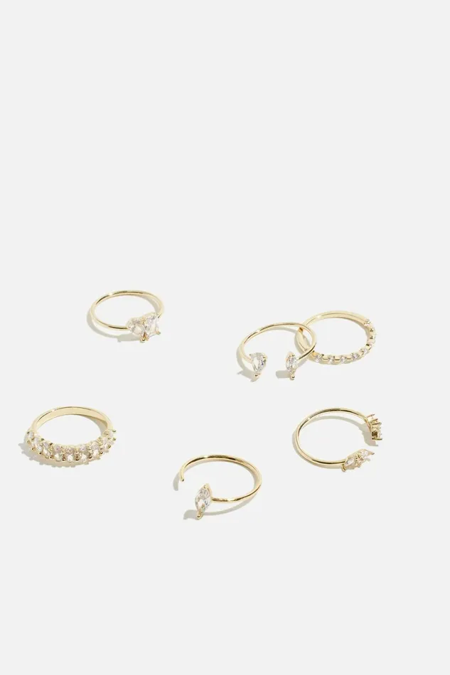 Women Dynamite Rings 6Pack Delicate Gem Rings White