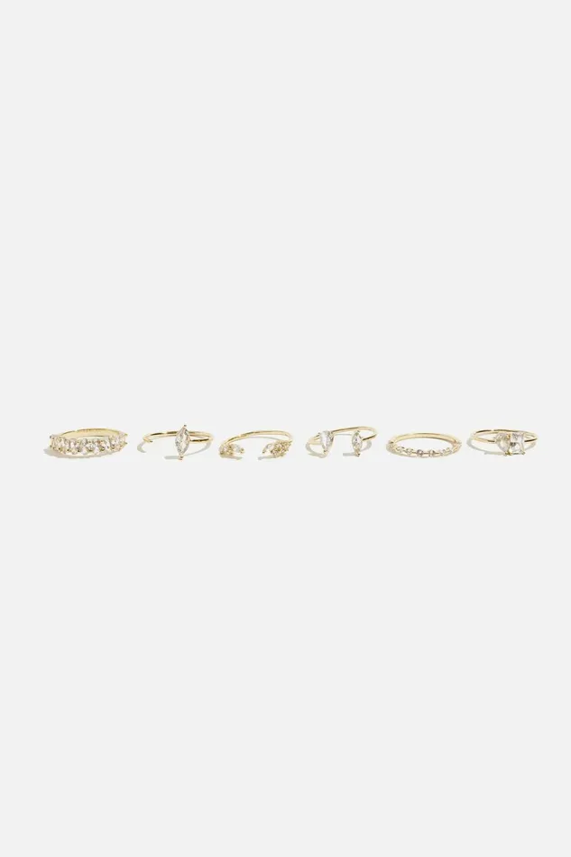 Women Dynamite Rings 6Pack Delicate Gem Rings White