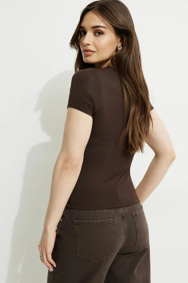 Women Dynamite Tops Drea Jersey Crewneck T Shirt Brown