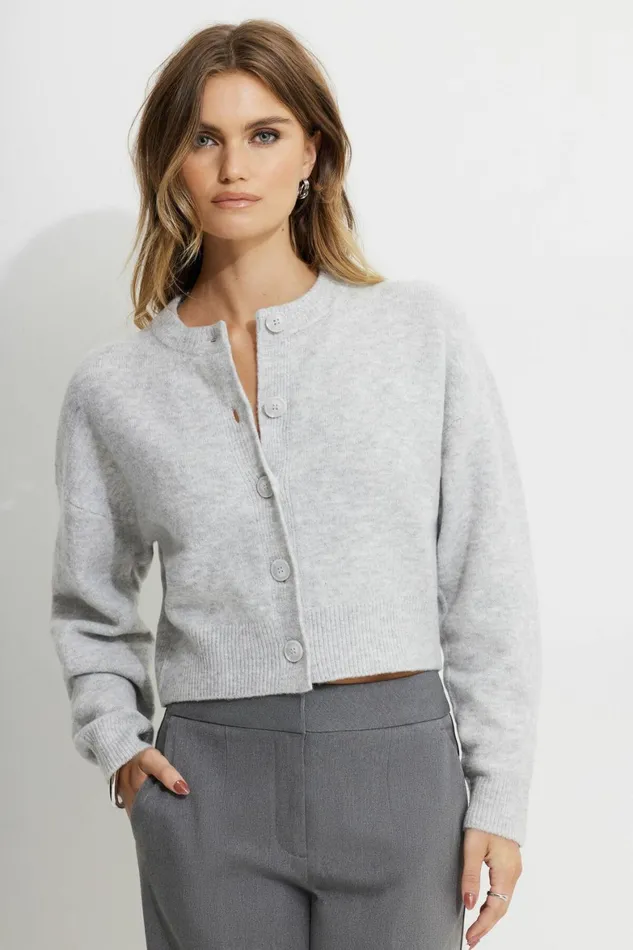 Women Dynamite Tops Heavenlyarn Catherine Crewneck Cardigan Gray