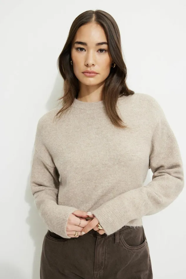 Women Dynamite Tops Heavenlyarn Crewneck Sweater Beige