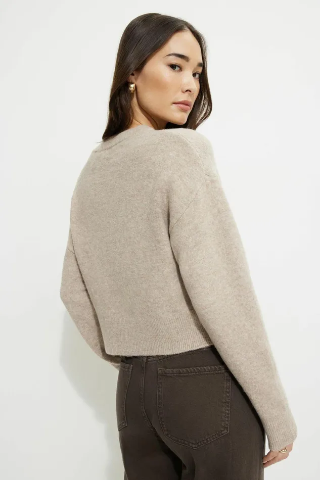 Women Dynamite Tops Heavenlyarn Crewneck Sweater Beige