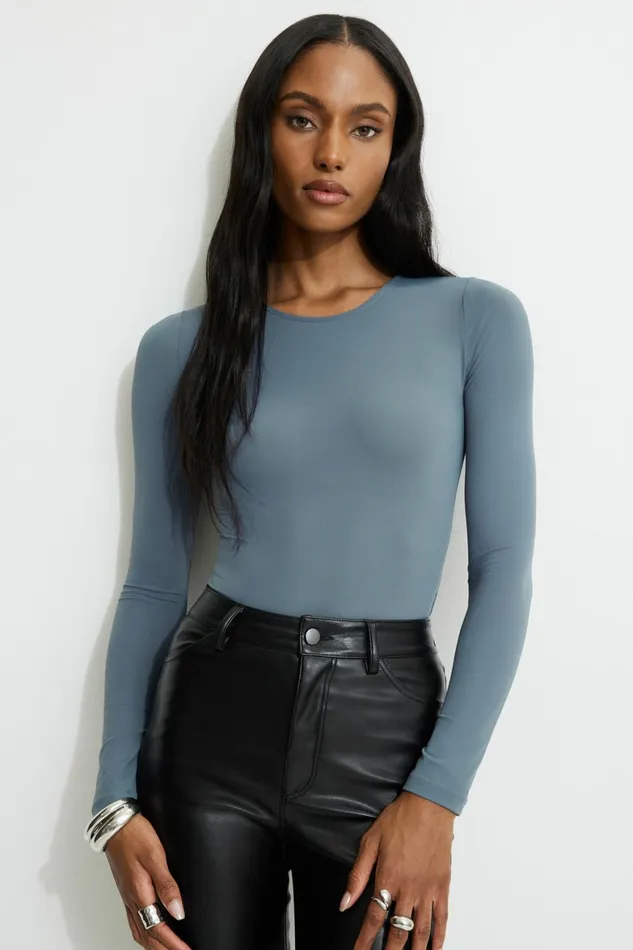 Women Dynamite Tops Kyla Sculpt Crewneck Bodysuit Gray