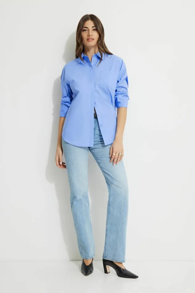 Women Dynamite Tops Monroe Oversized Shirt Blue