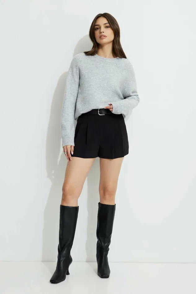 Women Dynamite Tops Raglan Crewneck Sweater Gray