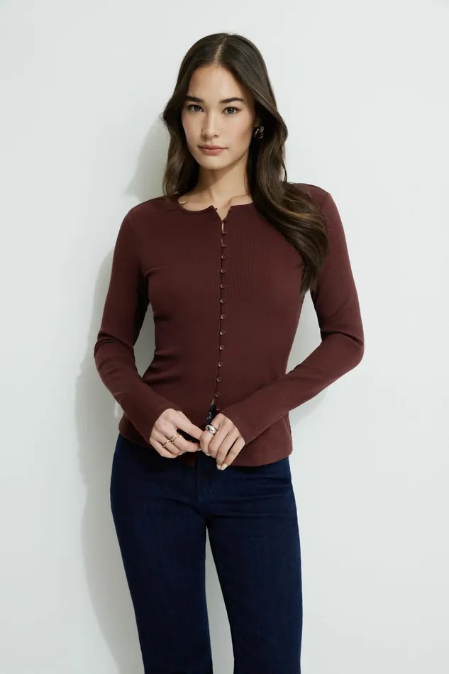 Women Dynamite Tops Renae Ribbed Flyaway Cardigan Burgundy