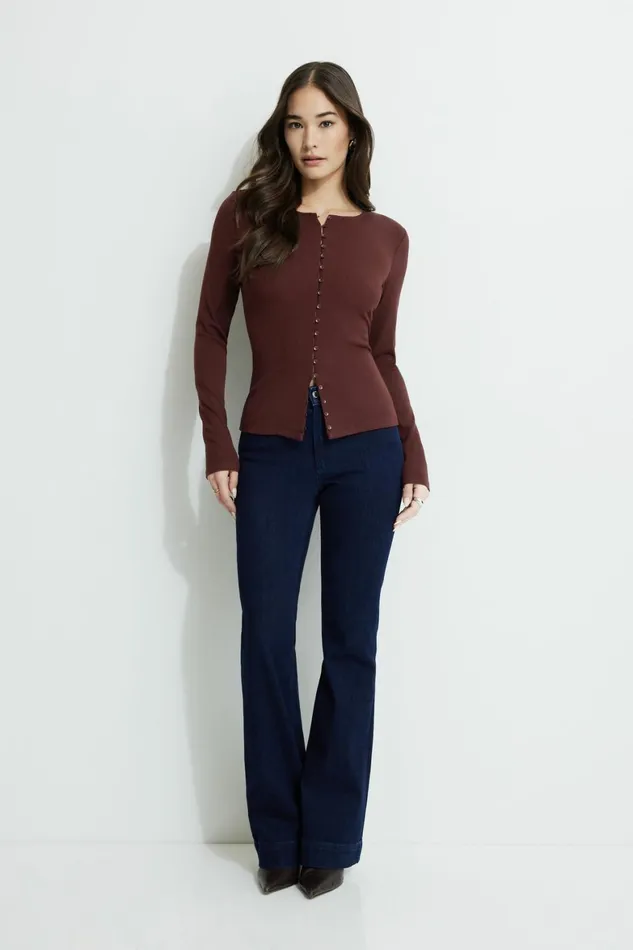 Women Dynamite Tops Renae Ribbed Flyaway Cardigan Burgundy