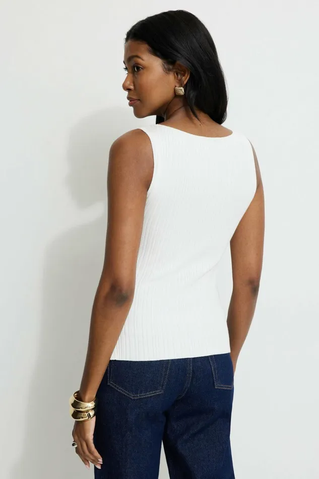 Women Dynamite Tops Ribbed Boat Neck Tank Top White