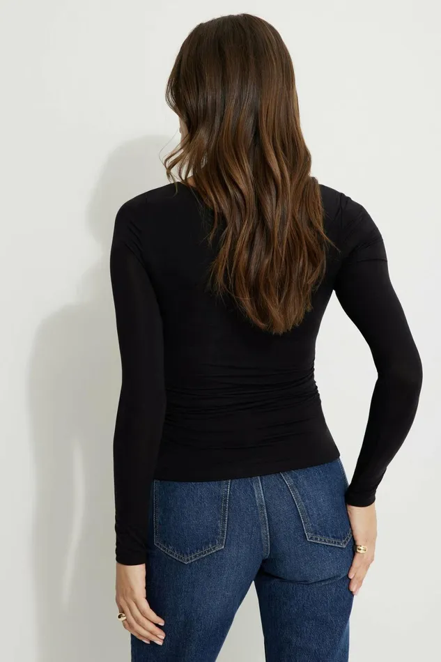 Women Dynamite Tops Stella Jersey Long Sleeve TShirt Black