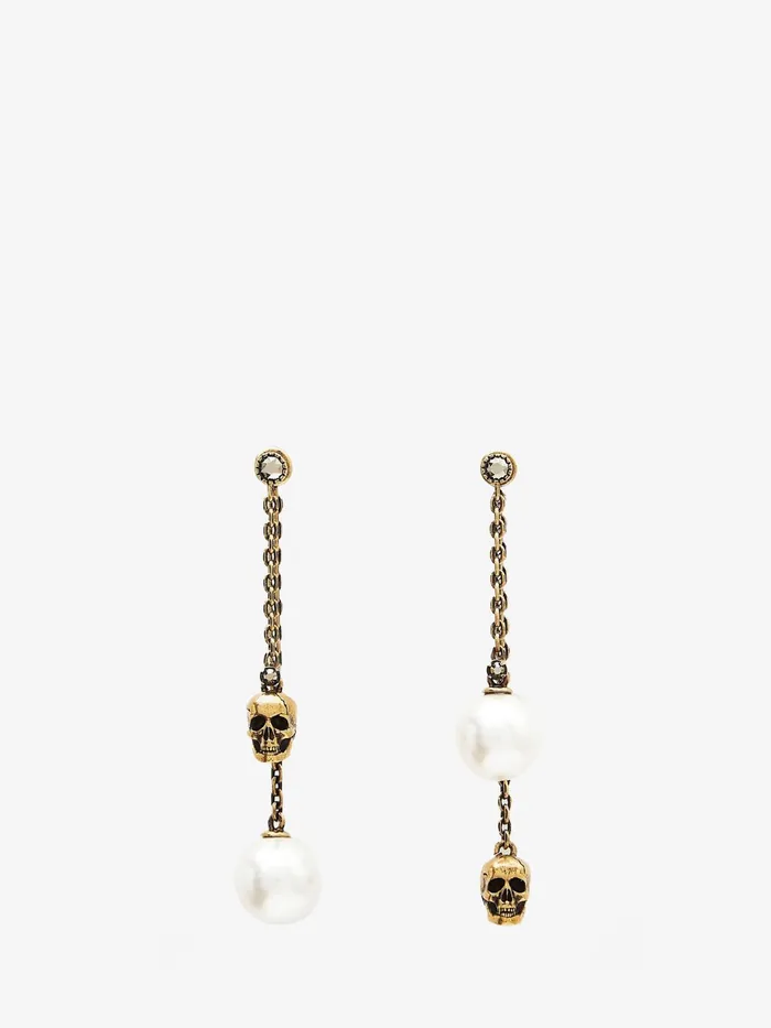 Women Earrings Alexander McQueen PearlLike Skull Chain Drop Earring Antique Gold Women Earrings Alexander McQueen PearlLike Skull Chain Drop Earring Antique Gold