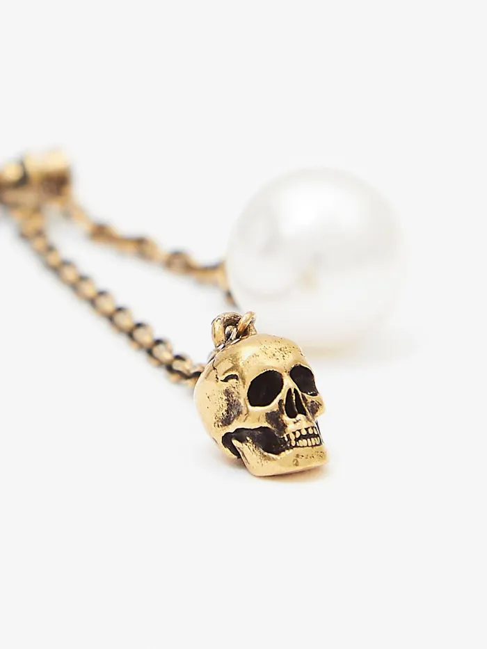 Women Earrings Alexander McQueen PearlLike Skull Chain Drop Earring Antique Gold