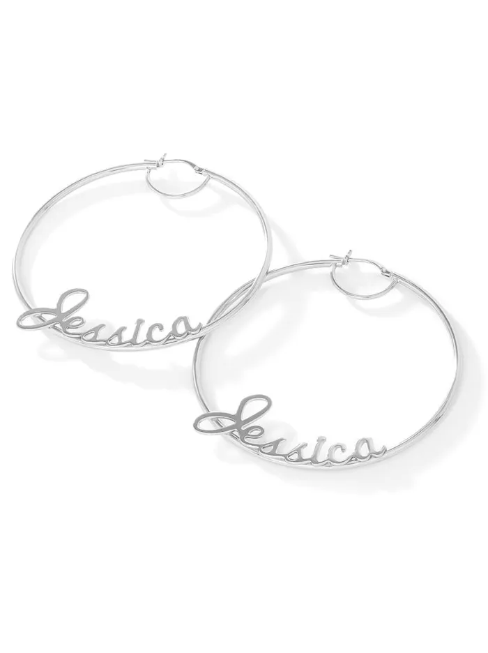 Women Earrings Jessica Simpson Personalized Hoop Earrings In Sterling Silver