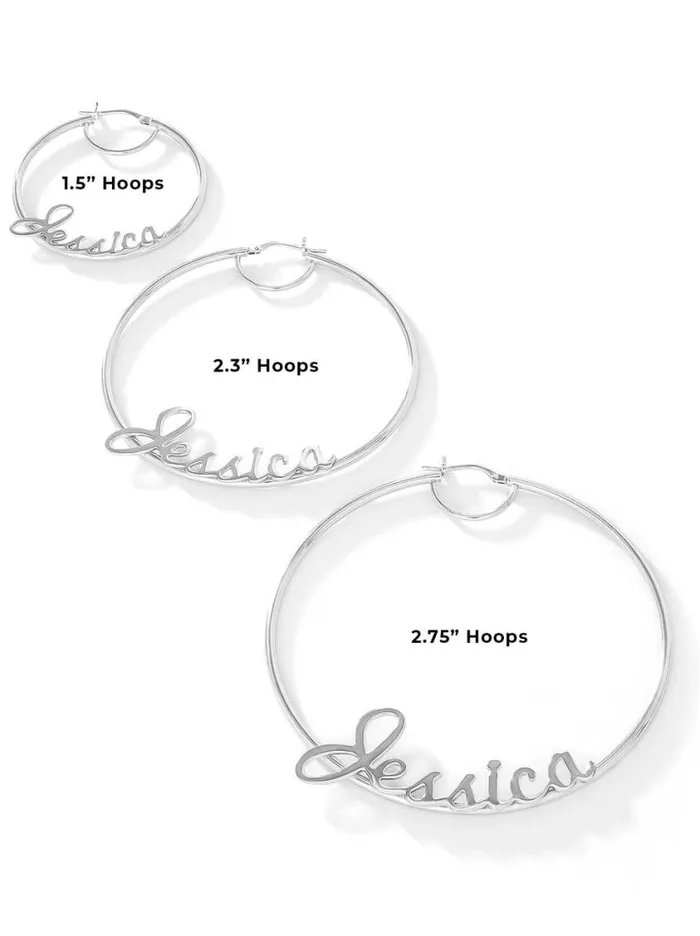 Women Earrings Jessica Simpson Personalized Hoop Earrings In Sterling Silver