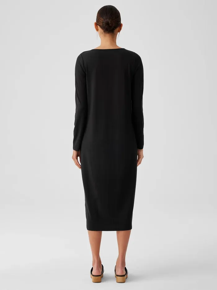 Women Eileen Fisher Dresses and Skirts Stretch Jersey Knit Jewel Neck Dress Black