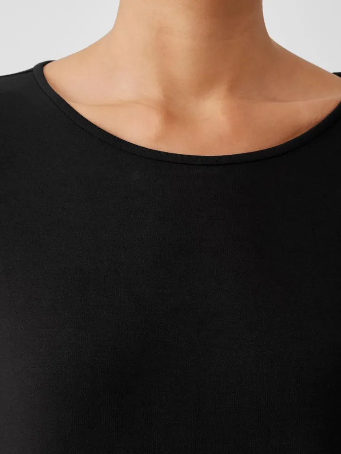 Women Eileen Fisher Dresses and Skirts Stretch Jersey Knit Jewel Neck Dress Black