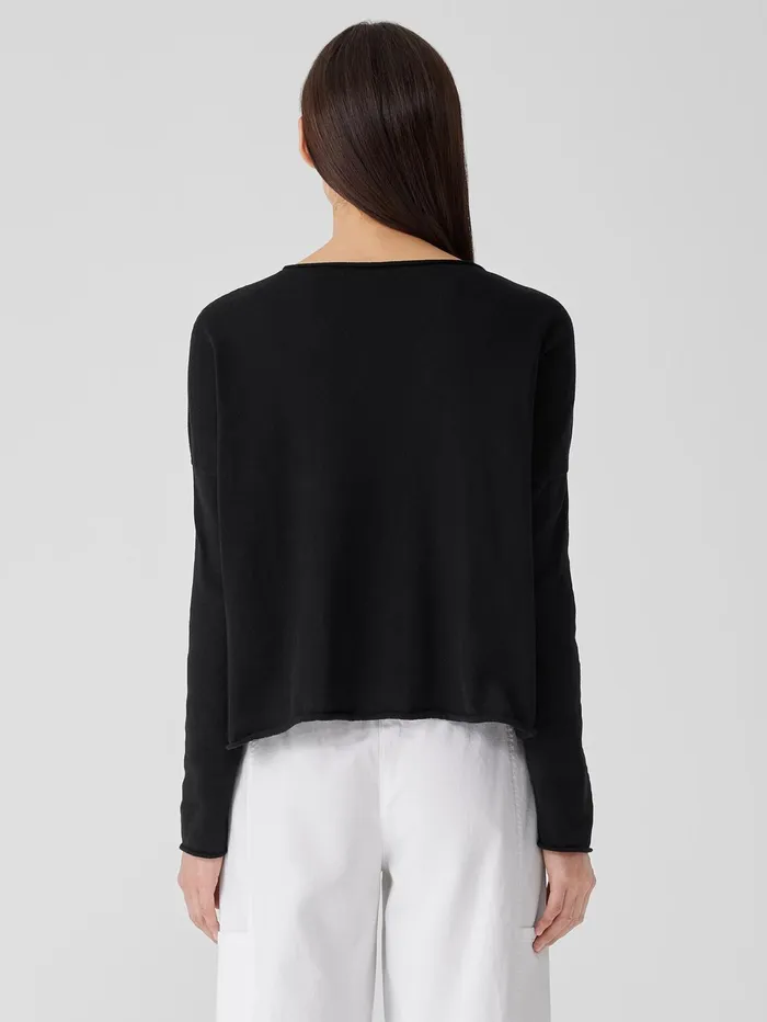Women Eileen Fisher Pants Shorts and Jumpsuits Peruvian Organic Cotton Crepe Crew Neck Top Black