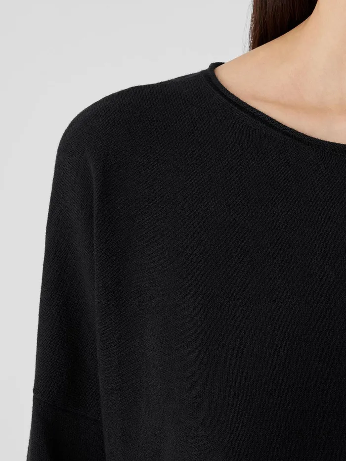 Women Eileen Fisher Pants Shorts and Jumpsuits Peruvian Organic Cotton Crepe Crew Neck Top Black