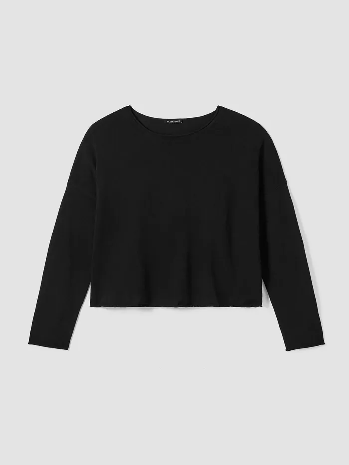 Women Eileen Fisher Pants Shorts and Jumpsuits Peruvian Organic Cotton Crepe Crew Neck Top Black
