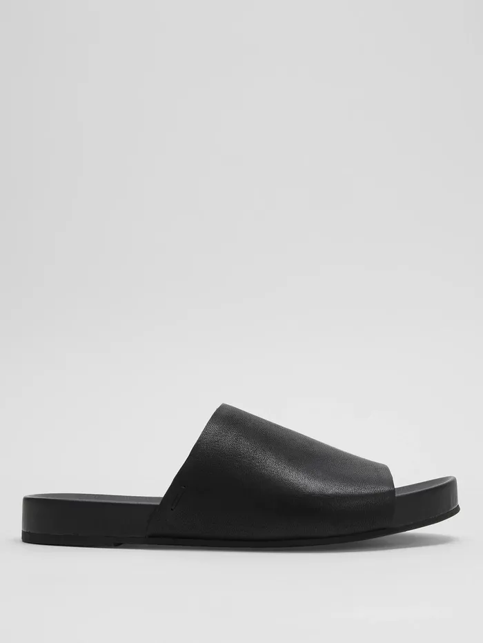Women Eileen Fisher Shoes Mask Tumbled Leather Slide Sandal Black