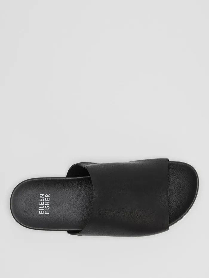 Women Eileen Fisher Shoes Mask Tumbled Leather Slide Sandal Black