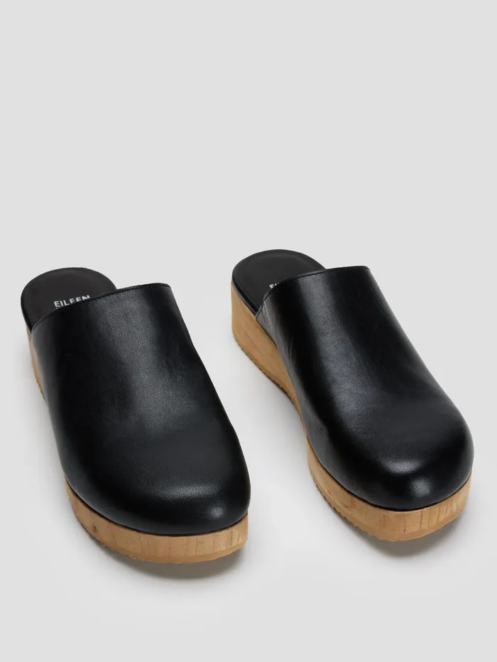 Women Eileen Fisher Shoes Smooth Leather Clog Black
