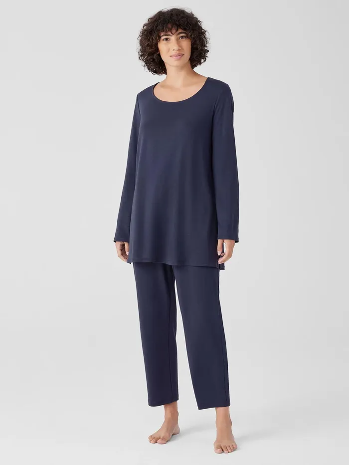 Women Eileen Fisher Sleepwear Organic Cotton Interlock Long Sleep Top Indigo