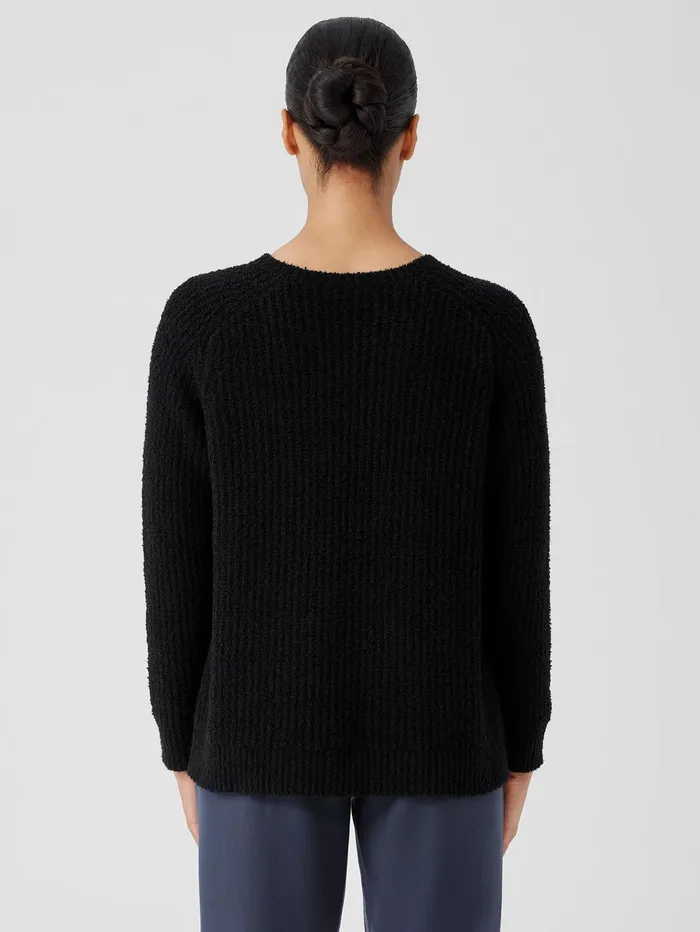 Women Eileen Fisher Sweaters and Cardigans Cotton Fluff Crew Neck Long Top Black