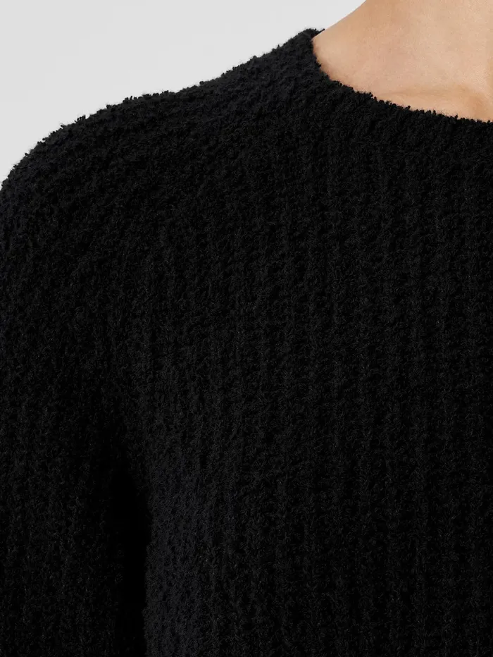 Women Eileen Fisher Sweaters and Cardigans Cotton Fluff Crew Neck Long Top Black