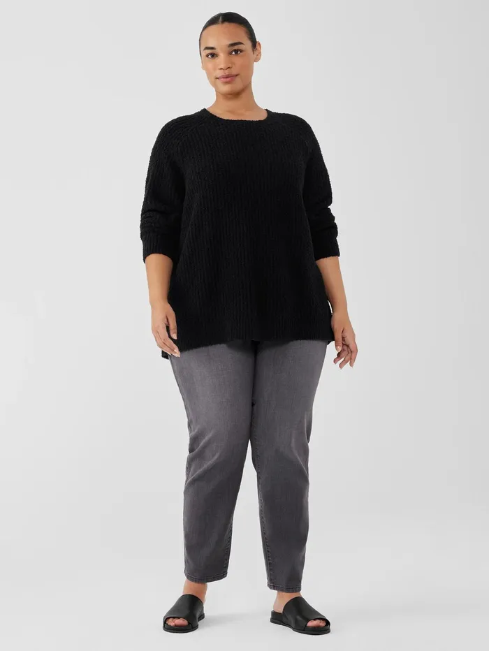 Women Eileen Fisher Sweaters and Cardigans Cotton Fluff Crew Neck Long Top Black