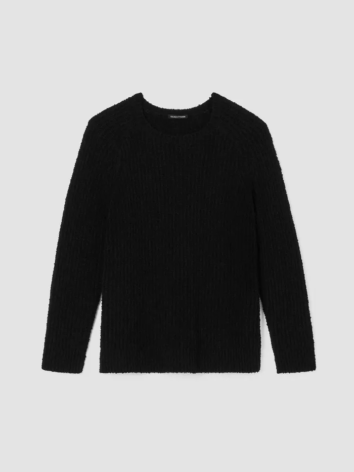 Women Eileen Fisher Sweaters and Cardigans Cotton Fluff Crew Neck Long Top Black