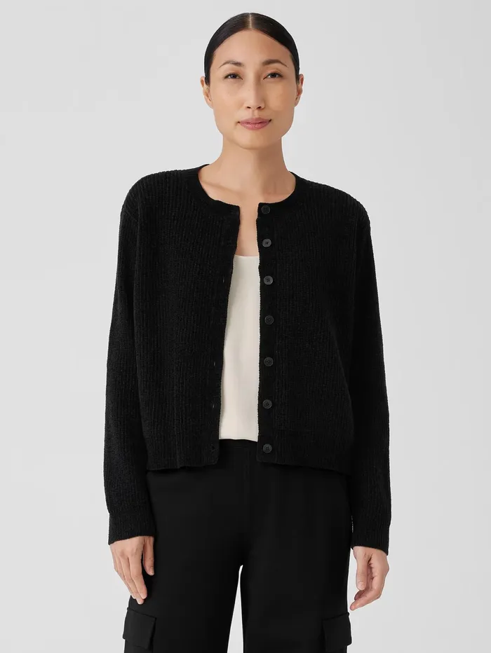 Women Eileen Fisher Sweaters and Cardigans Organic Cotton Chenille Crew Neck Cardigan Black Women Eileen Fisher Sweaters and Cardigans Organic Cotton Chenille Crew Neck Cardigan Black