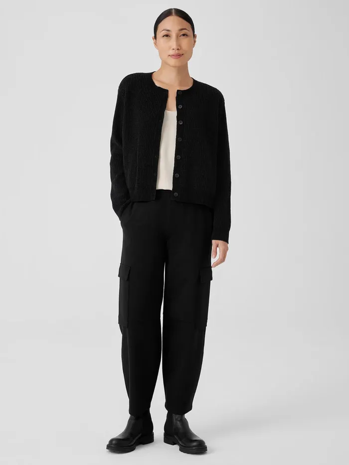 Women Eileen Fisher Sweaters and Cardigans Organic Cotton Chenille Crew Neck Cardigan Black